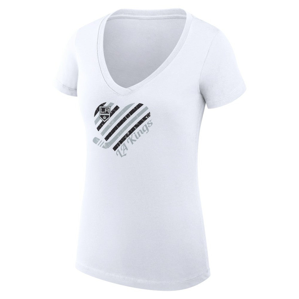 Los Angeles Kings G-III 4Her by Carl Banks Women's Super-Slim Fit Lightweight Heart V-Neck T-Shirt - White T-shirts