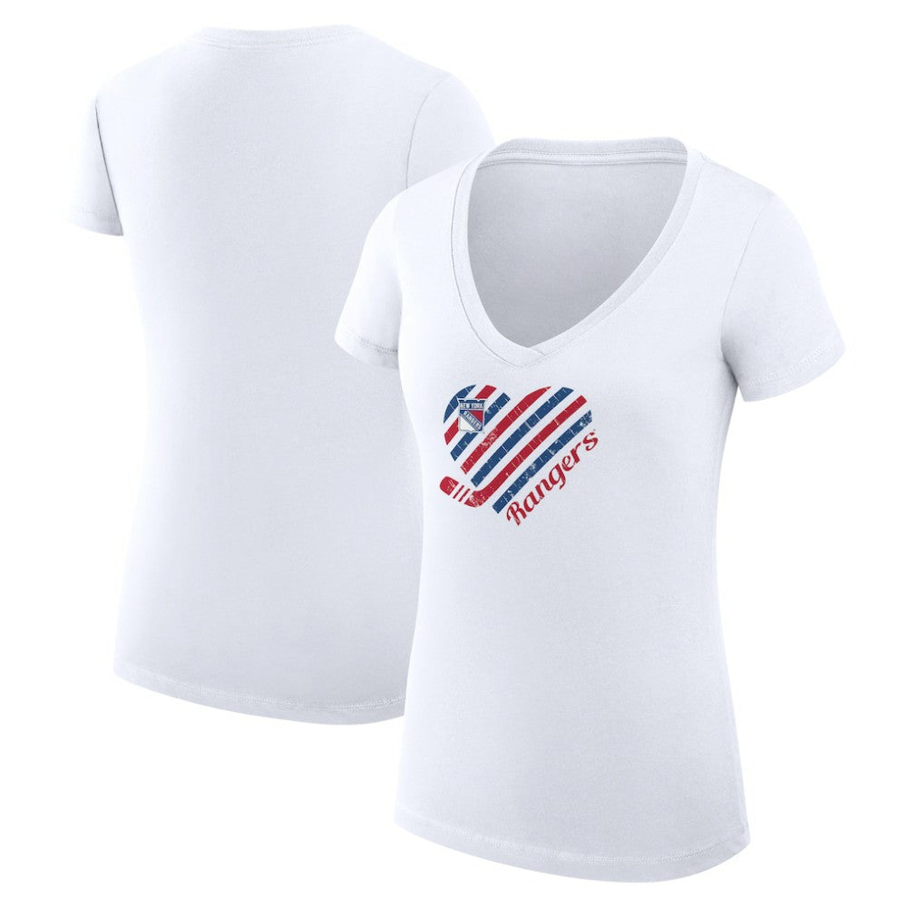 New York Rangers G-III 4Her by Carl Banks Women's Super-Slim Fit Lightweight Heart V-Neck T-Shirt - White T-shirts