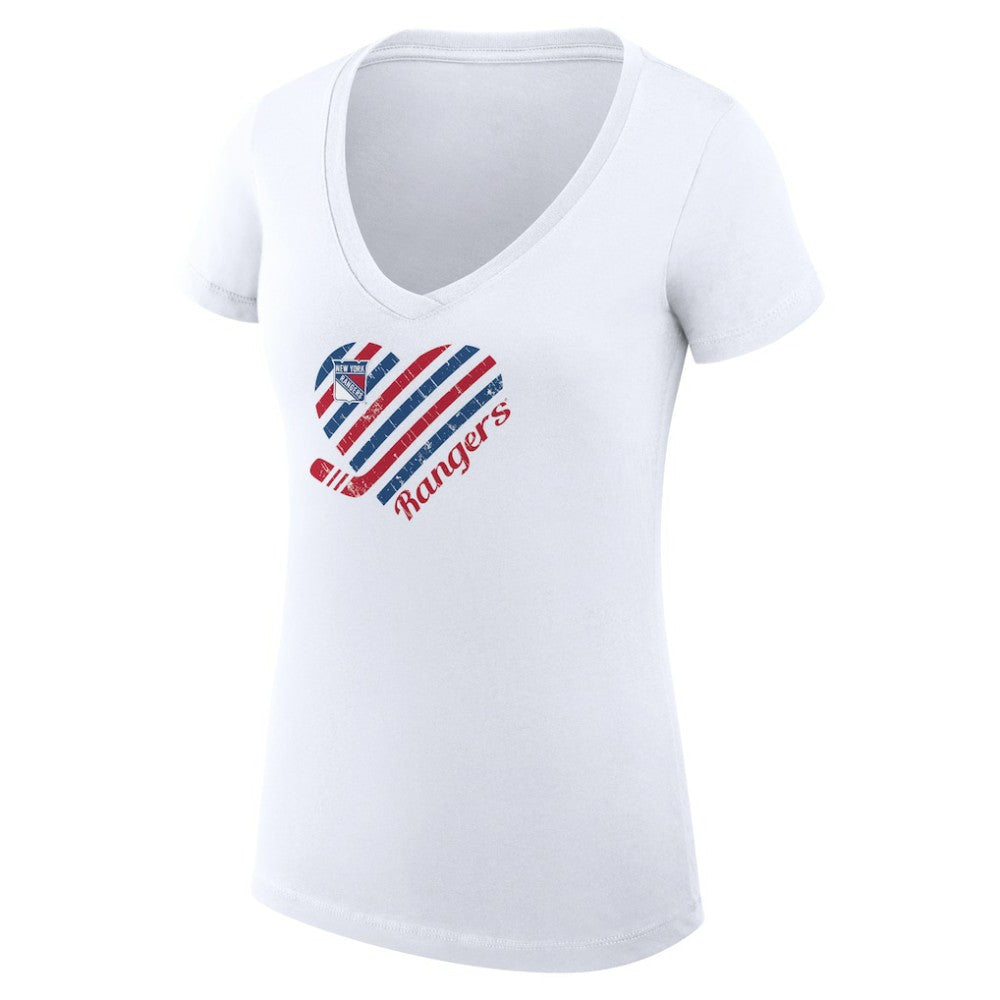 New York Rangers G-III 4Her by Carl Banks Women's Super-Slim Fit Lightweight Heart V-Neck T-Shirt - White T-shirts