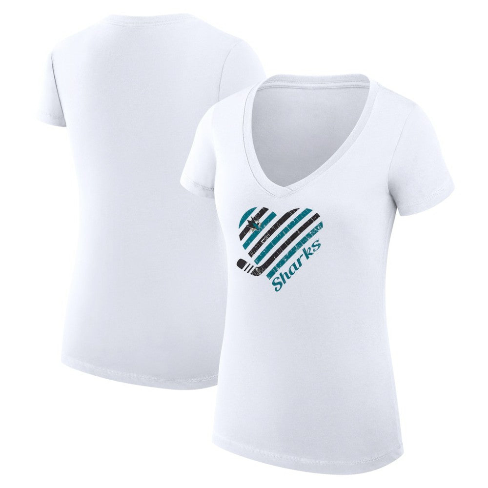 San Jose Sharks G-III 4Her by Carl Banks Women's Super-Slim Fit Lightweight Heart V-Neck T-Shirt - White T-shirts