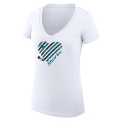 San Jose Sharks G-III 4Her by Carl Banks Women's Super-Slim Fit Lightweight Heart V-Neck T-Shirt - White T-shirts