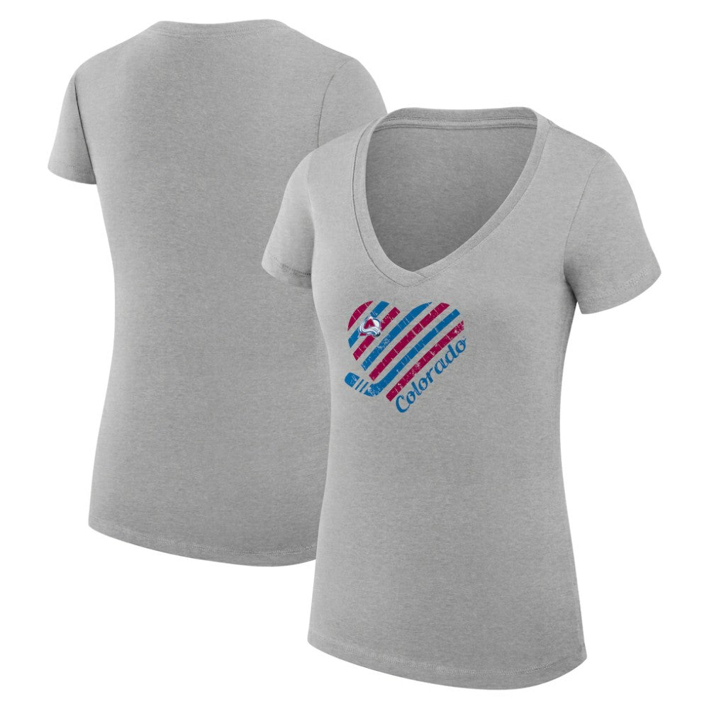 Colorado Avalanche G-III 4Her by Carl Banks Women's Super-Slim Fit Lightweight Heart V-Neck T-Shirt - Heather Gray T-shirts