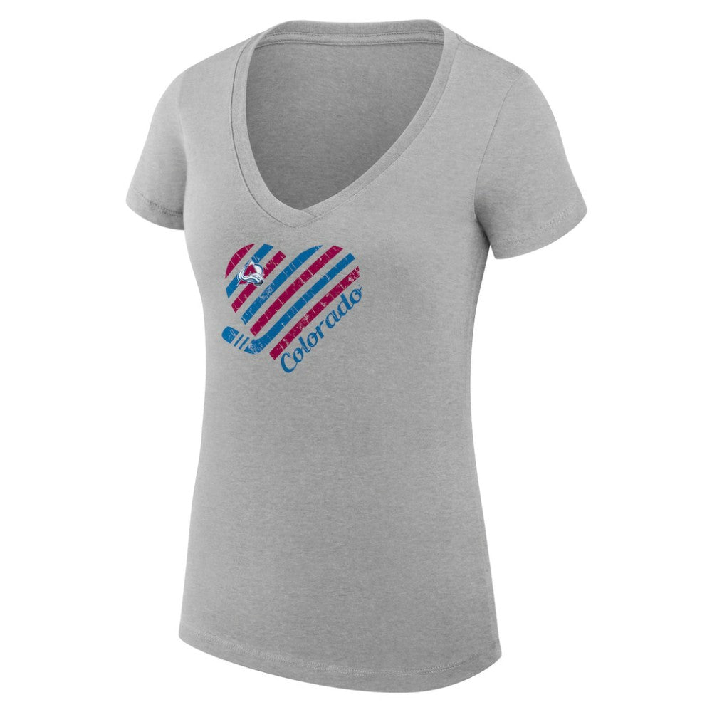 Colorado Avalanche G-III 4Her by Carl Banks Women's Super-Slim Fit Lightweight Heart V-Neck T-Shirt - Heather Gray T-shirts