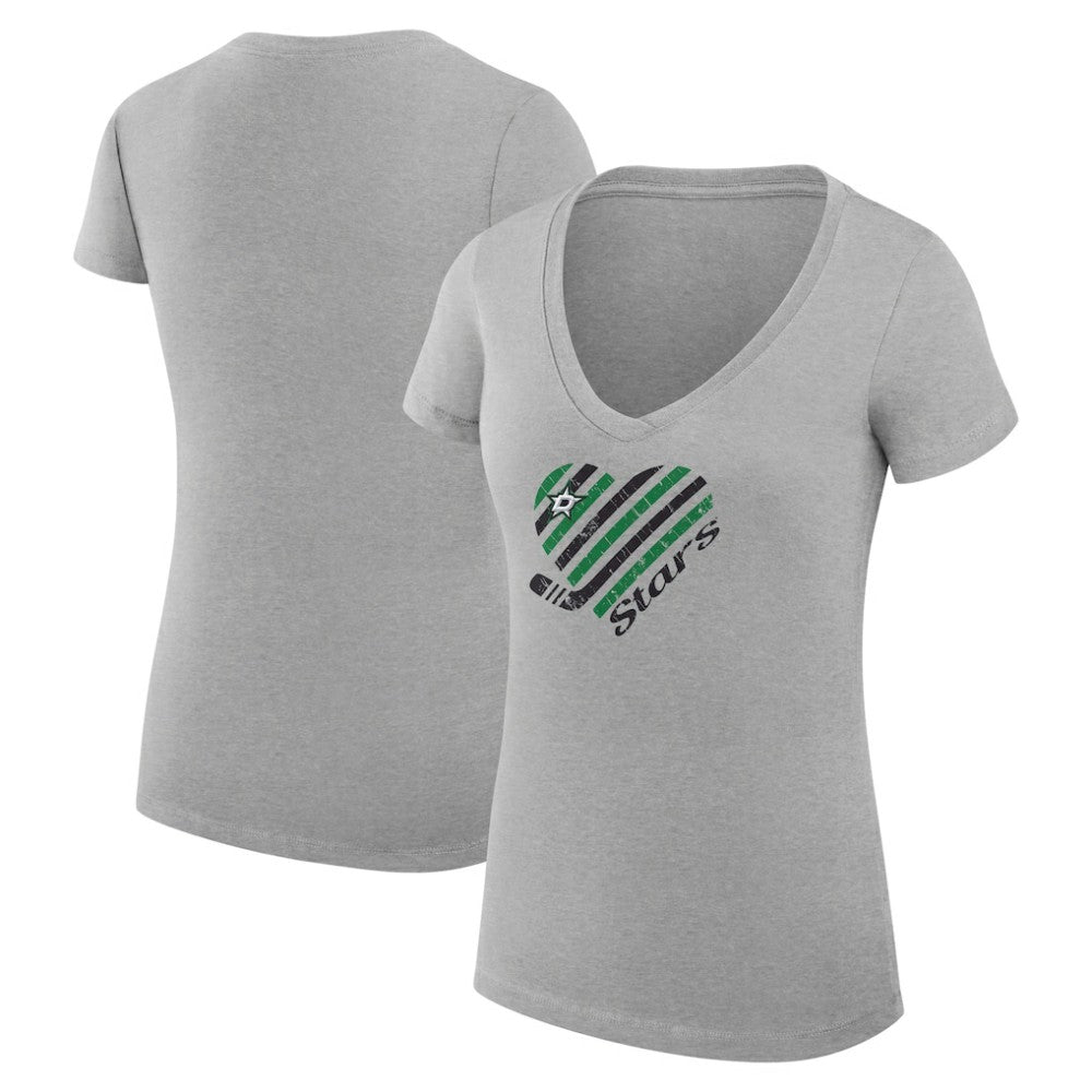 Dallas Stars G-III 4Her by Carl Banks Women's Super-Slim Fit Lightweight Heart V-Neck T-Shirt - Heather Gray T-shirts