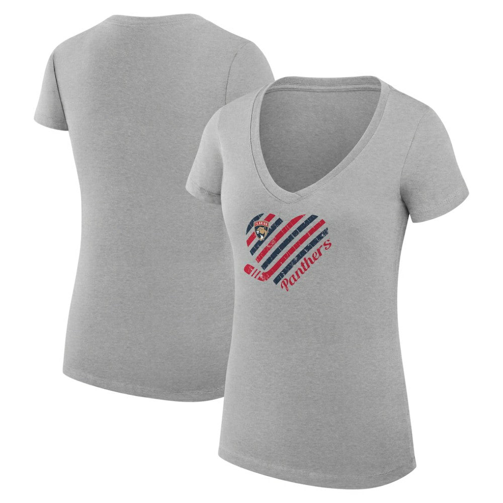 Florida Panthers G-III 4Her by Carl Banks Women's Super-Slim Fit Lightweight Heart V-Neck T-Shirt - Heather Gray T-shirts