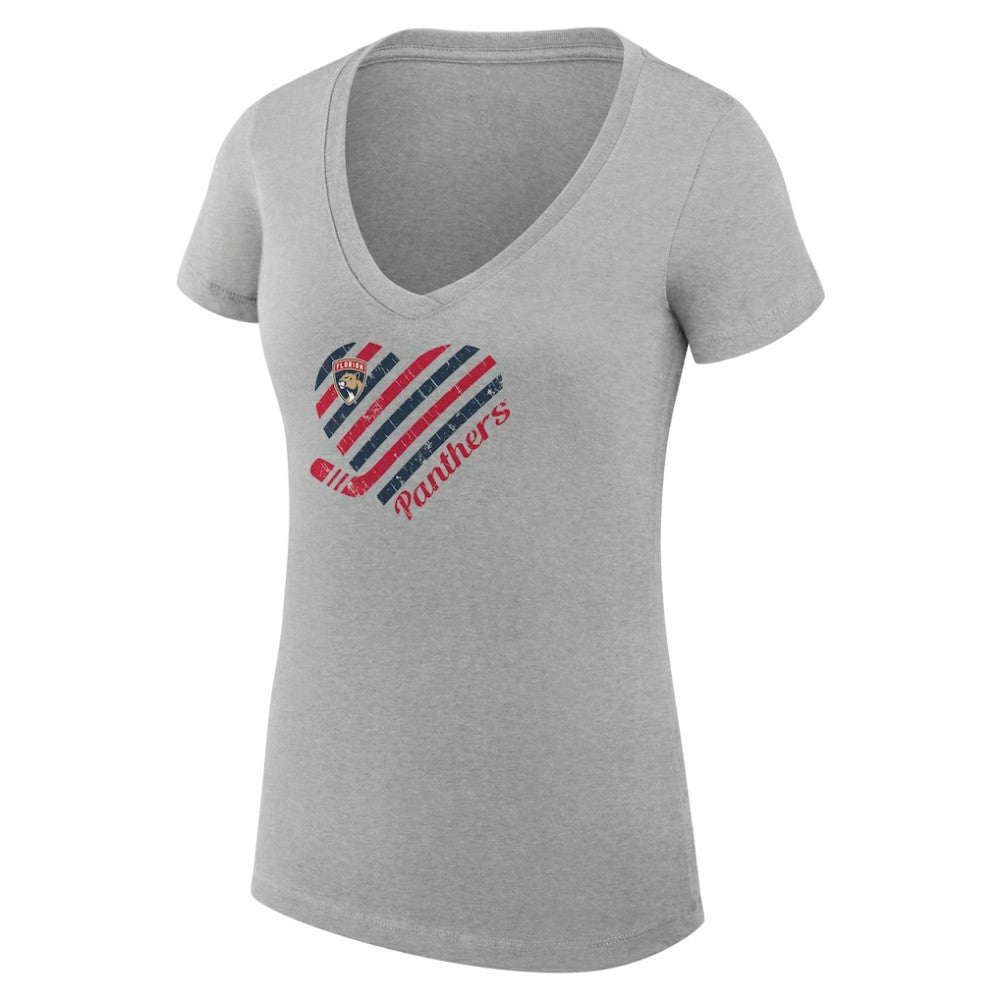 Florida Panthers G-III 4Her by Carl Banks Women's Super-Slim Fit Lightweight Heart V-Neck T-Shirt - Heather Gray T-shirts