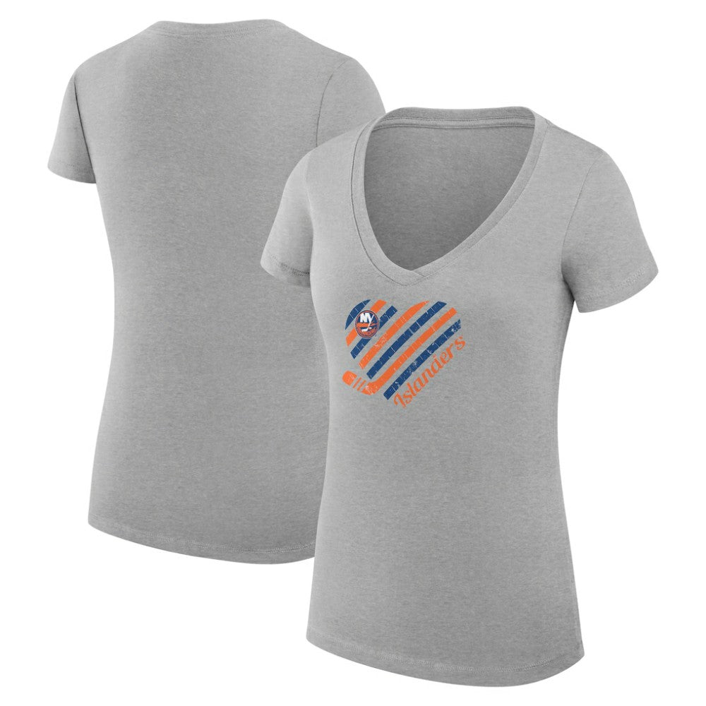 New York Islanders G-III 4Her by Carl Banks Women's Super-Slim Fit Lightweight Heart V-Neck T-Shirt - Heather Gray T-shirts