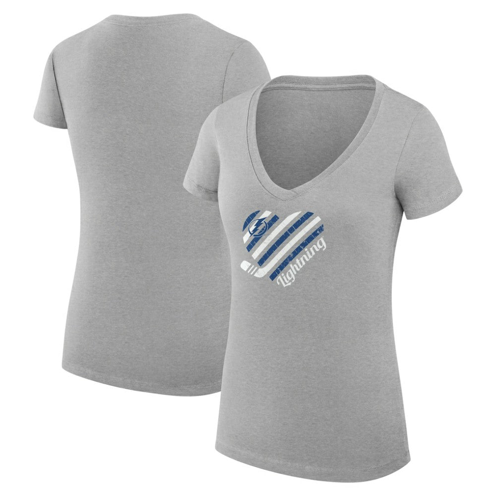 Tampa Bay Lightning G-III 4Her by Carl Banks Women's Super-Slim Fit Lightweight Heart V-Neck T-Shirt - Heather Gray T-shirts