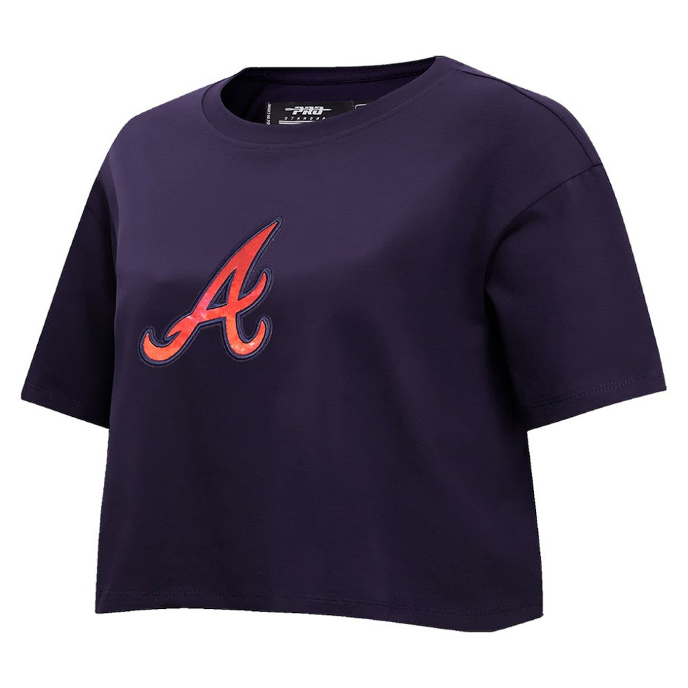 Atlanta Braves Pro Standard Women's Painted Sky Boxy Cropped T-Shirt Navy