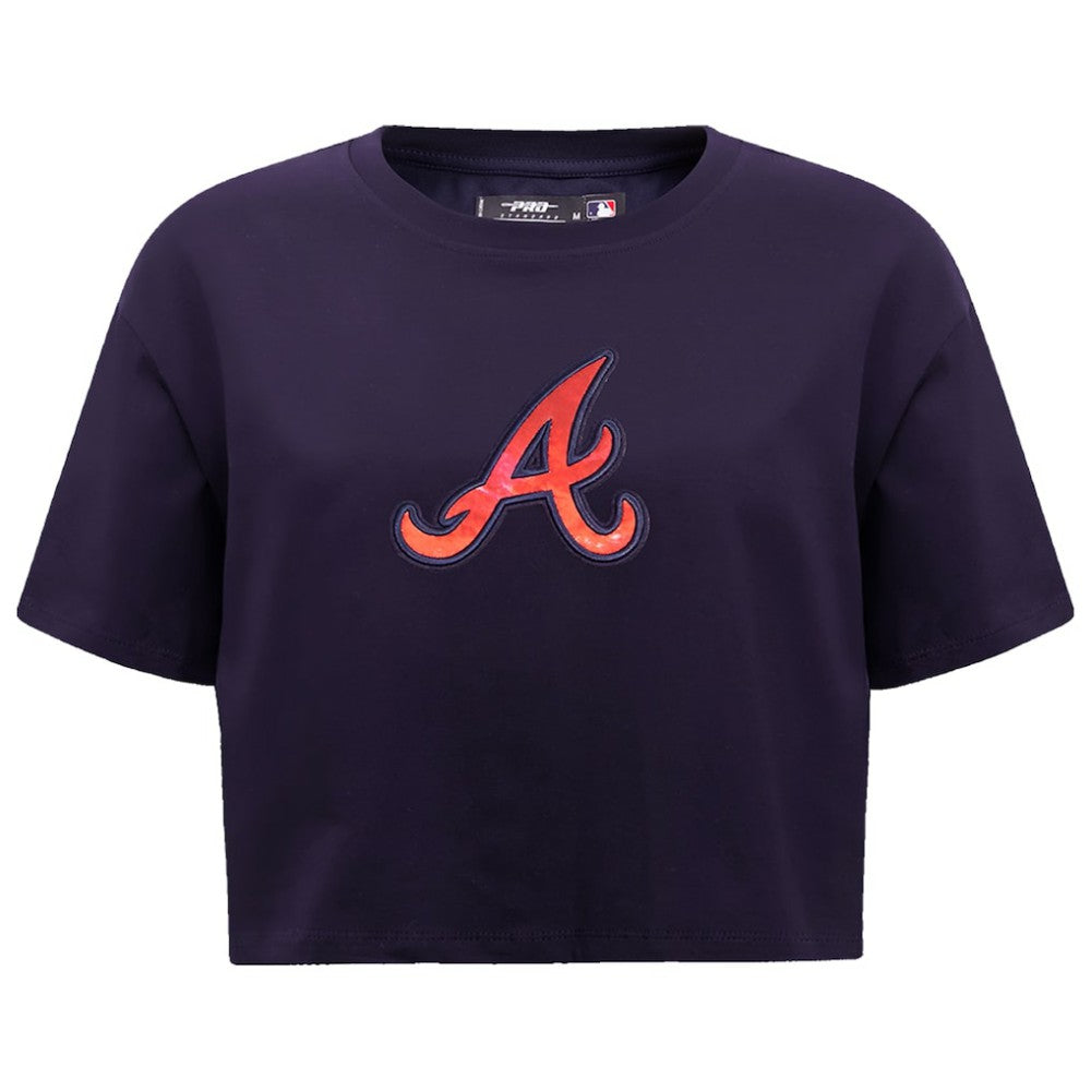 Atlanta Braves Pro Standard Women's Painted Sky Boxy Cropped T-Shirt Navy