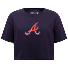 Atlanta Braves Pro Standard Women's Painted Sky Boxy Cropped T-Shirt Navy
