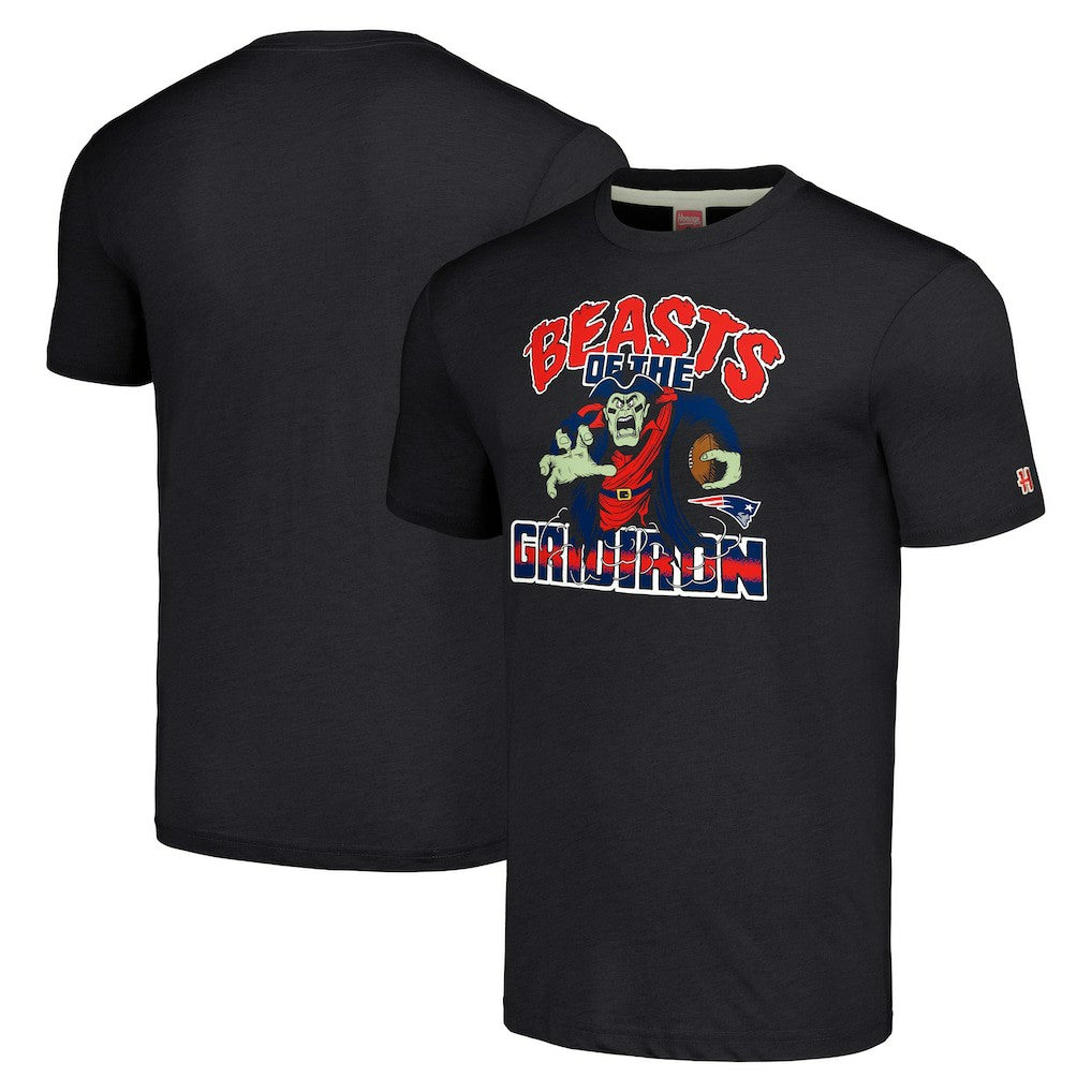 New England Patriots Homage Unisex Monsters of the Gridiron Halloween Tri-Blend T-Shirt - Charcoal on sale