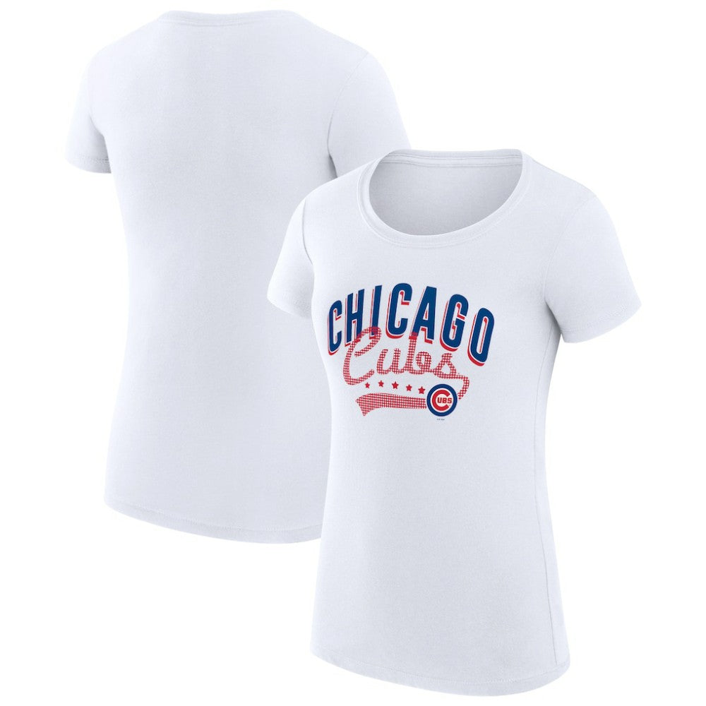 Chicago Cubs G-III 4Her by Carl Banks Women's Super-Slim Fit Lightweight Filigree Team T-Shirt White