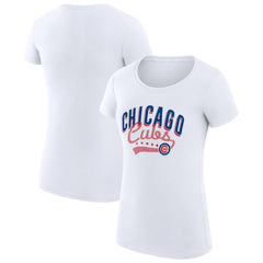Chicago Cubs G-III 4Her by Carl Banks Women's Super-Slim Fit Lightweight Filigree Team T-Shirt White