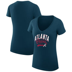 Atlanta Braves G-III 4Her by Carl Banks Women's Super-Slim Fit Lightweight Filigree Team V-Neck T-Shirt Navy