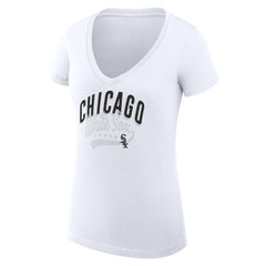 Chicago White Sox G-III 4Her by Carl Banks Women's Super-Slim Fit Lightweight Filigree Team V-Neck T-Shirt White