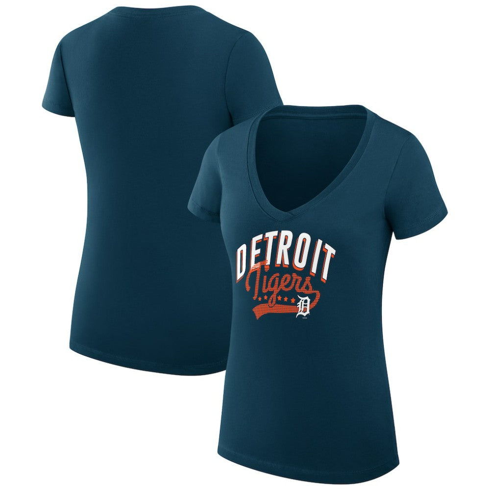 Detroit Tigers G-III 4Her by Carl Banks Women's Super-Slim Fit Lightweight Filigree Team V-Neck T-Shirt Navy