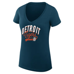 Detroit Tigers G-III 4Her by Carl Banks Women's Super-Slim Fit Lightweight Filigree Team V-Neck T-Shirt Navy