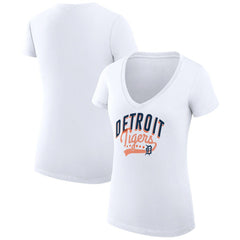 Detroit Tigers G-III 4Her by Carl Banks Women's Super-Slim Fit Lightweight Filigree Team V-Neck T-Shirt White