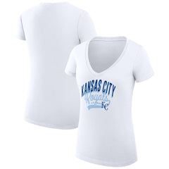Kansas City Royals G-III 4Her by Carl Banks Women's Super-Slim Fit Lightweight Filigree Team V-Neck T-Shirt White
