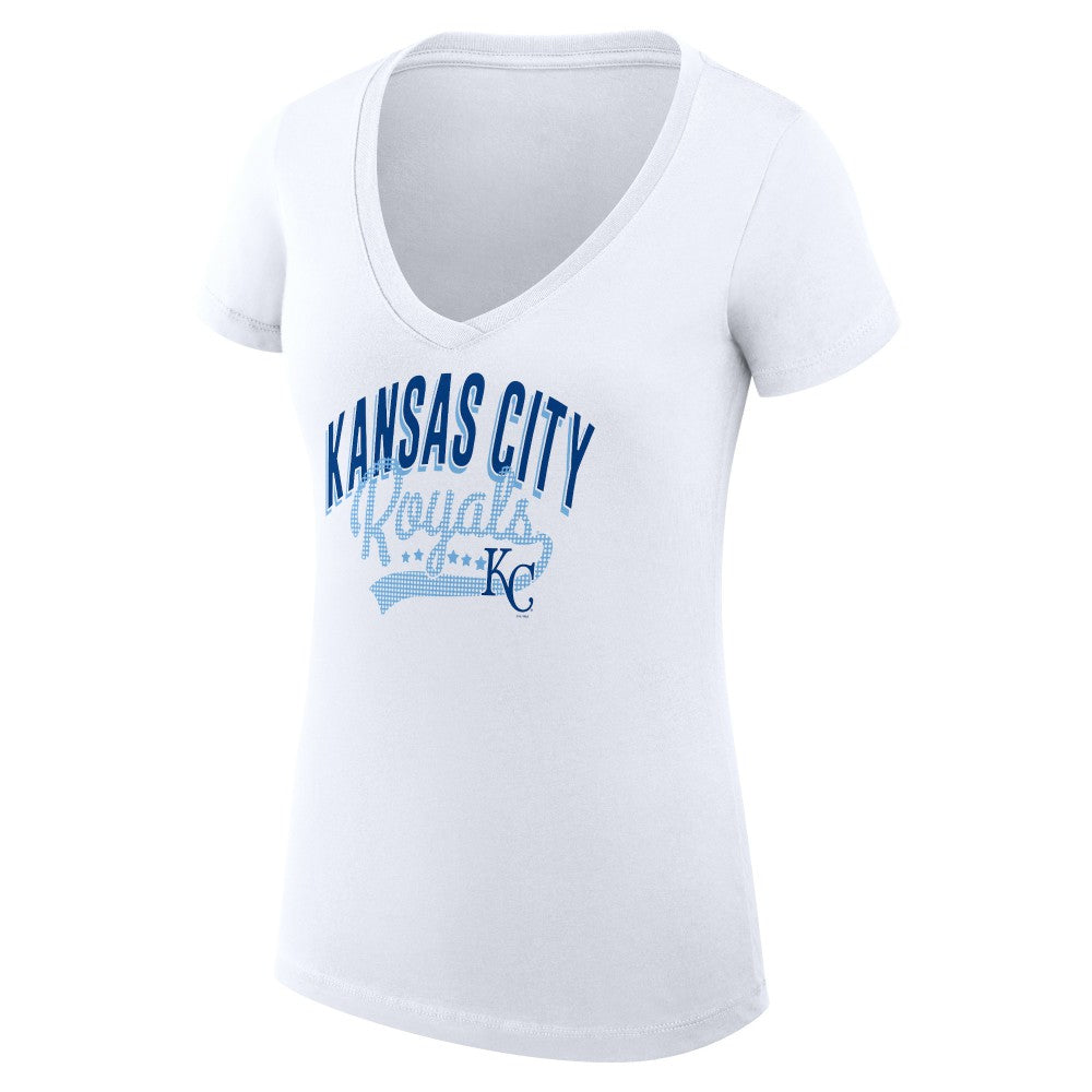 Kansas City Royals G-III 4Her by Carl Banks Women's Super-Slim Fit Lightweight Filigree Team V-Neck T-Shirt White