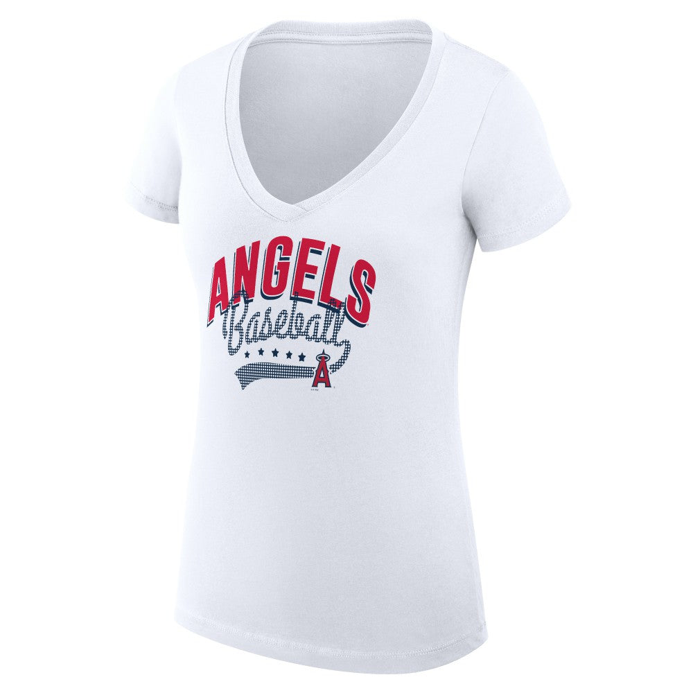 Los Angeles Angels G-III 4Her by Carl Banks Women's Super-Slim Fit Lightweight Filigree Team V-Neck T-Shirt White