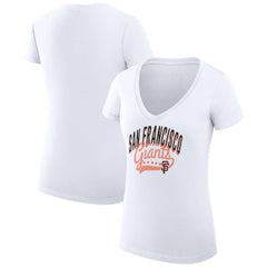 San Francisco Giants G-III 4Her by Carl Banks Women's Super-Slim Fit Lightweight Filigree Team V-Neck T-Shirt White