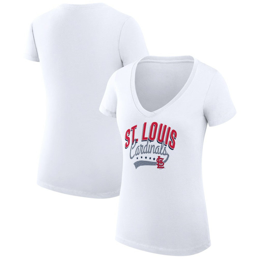 St. Louis Cardinals G-III 4Her by Carl Banks Women's Super-Slim Fit Lightweight Filigree Team V-Neck T-Shirt White