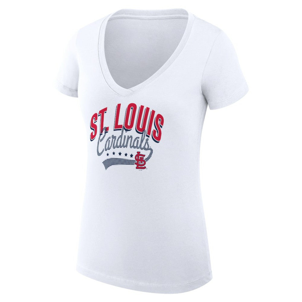 St. Louis Cardinals G-III 4Her by Carl Banks Women's Super-Slim Fit Lightweight Filigree Team V-Neck T-Shirt White