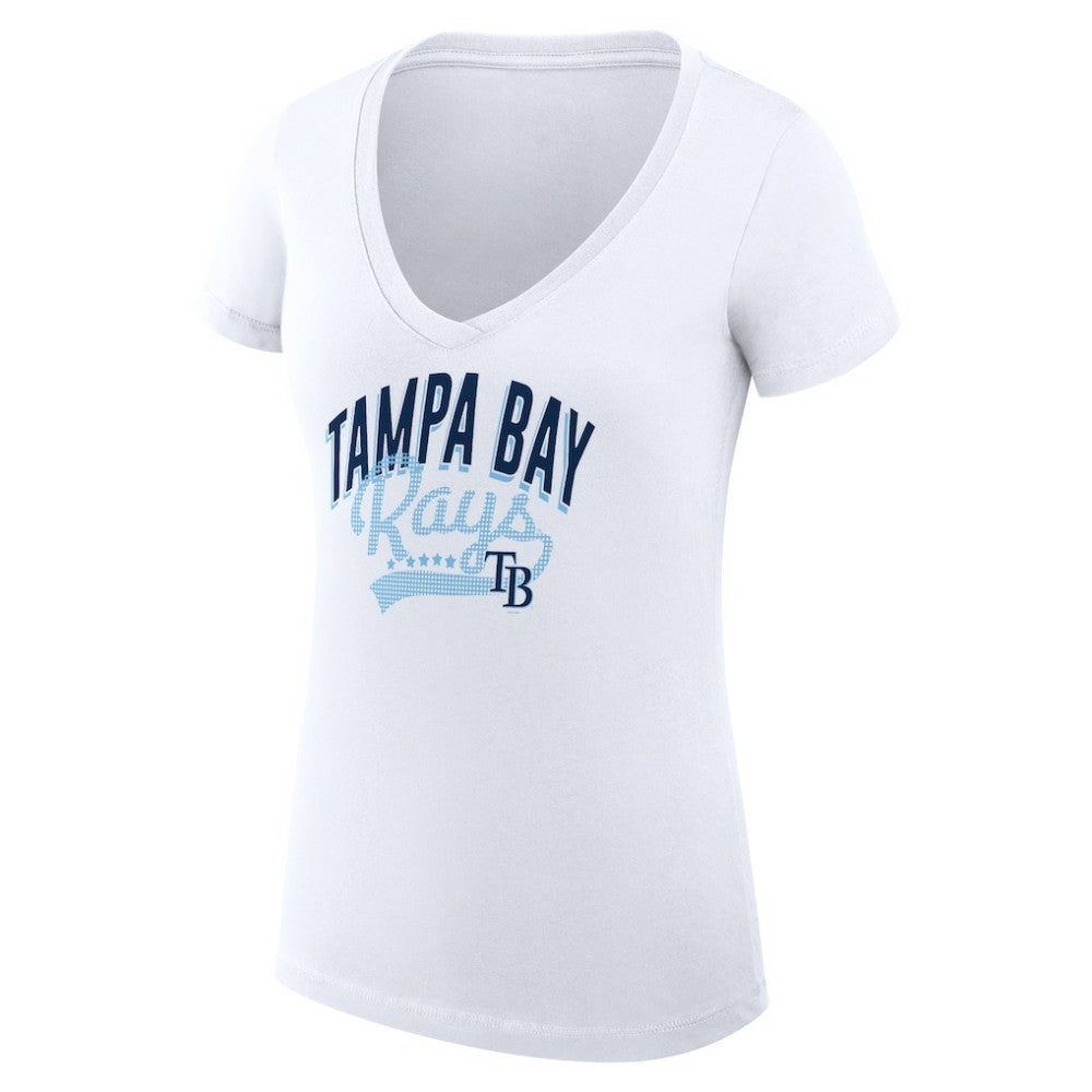 Tampa Bay Rays G-III 4Her by Carl Banks Women's Super-Slim Fit Lightweight Filigree Team V-Neck T-Shirt White