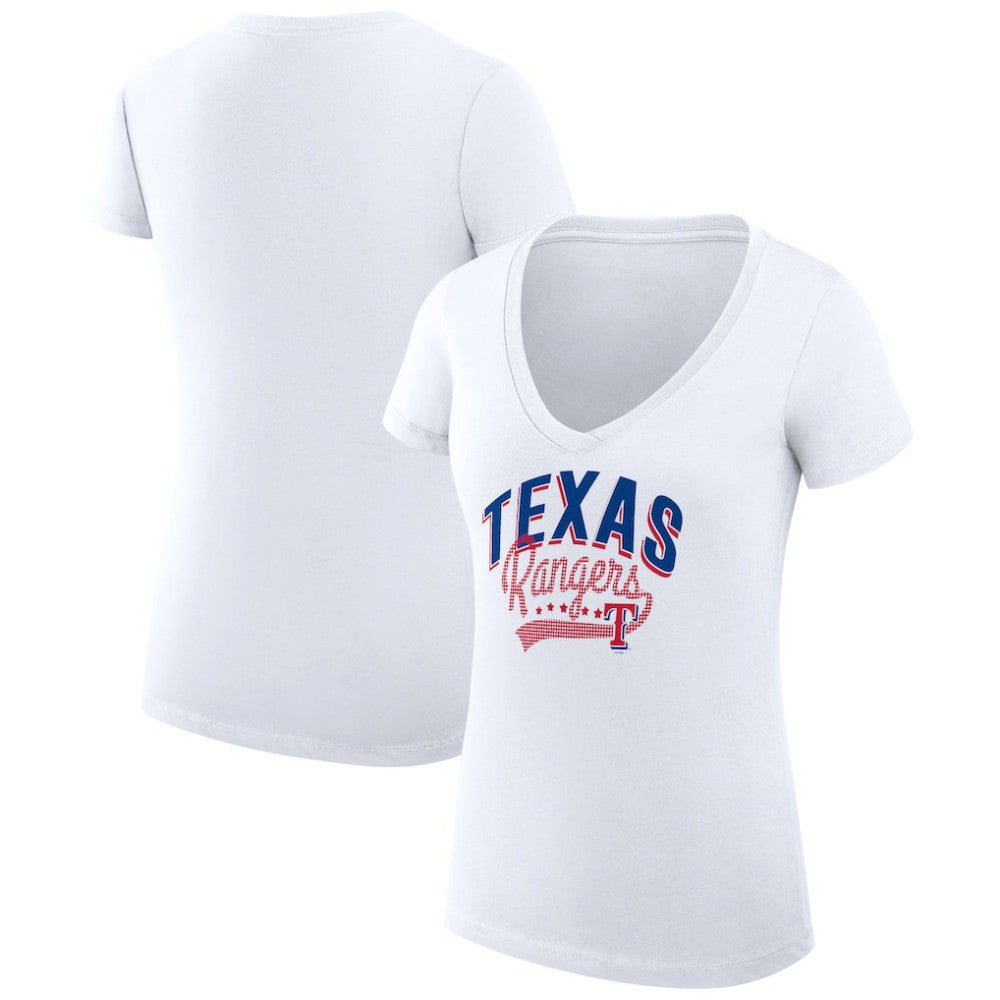 Texas Rangers G-III 4Her by Carl Banks Women's Super-Slim Fit Lightweight Filigree Team V-Neck T-Shirt White