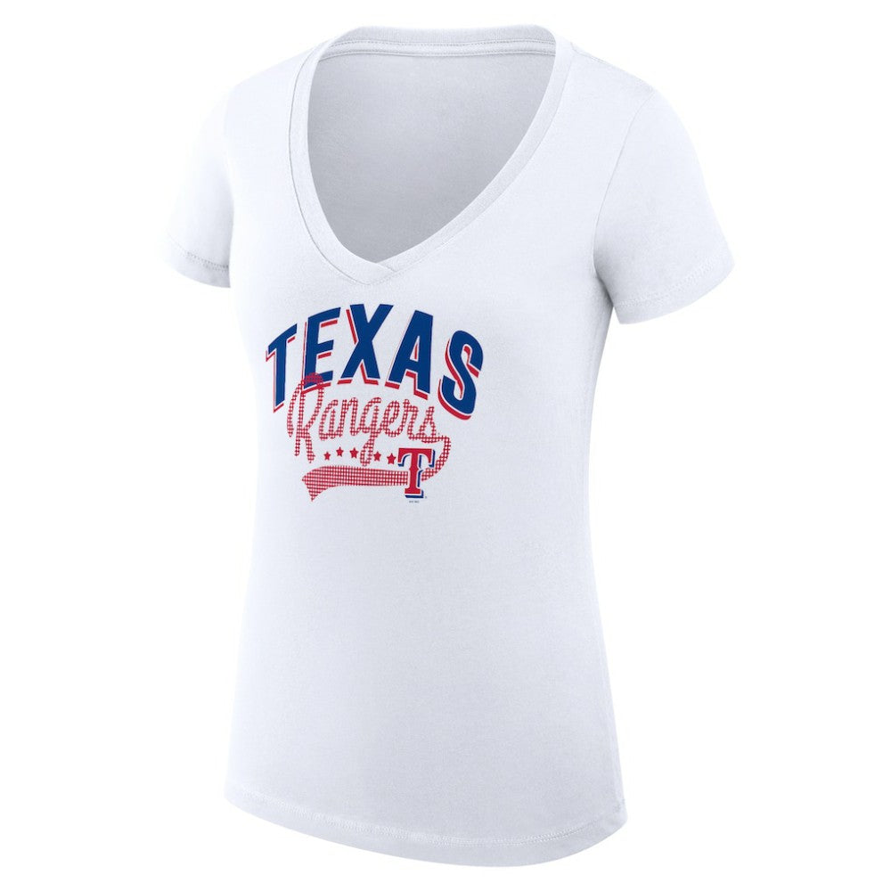 Texas Rangers G-III 4Her by Carl Banks Women's Super-Slim Fit Lightweight Filigree Team V-Neck T-Shirt White