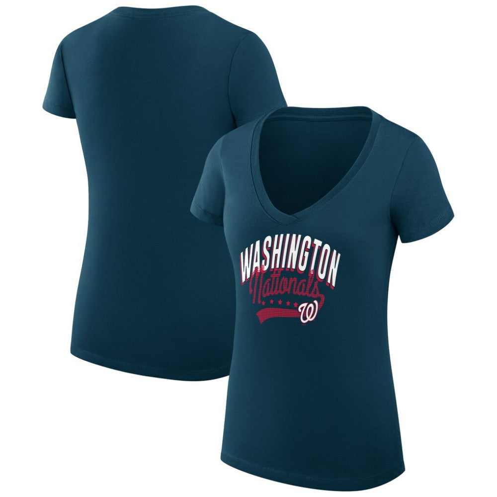 Washington Nationals G-III 4Her by Carl Banks Women's Super-Slim Fit Lightweight Filigree Team V-Neck T-Shirt Navy