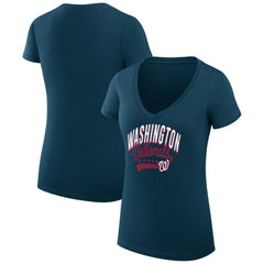 Washington Nationals G-III 4Her by Carl Banks Women's Super-Slim Fit Lightweight Filigree Team V-Neck T-Shirt Navy
