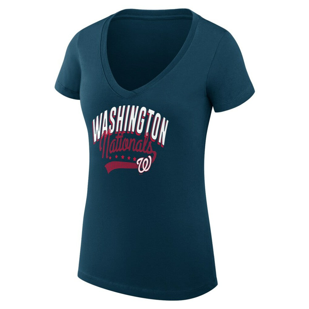 Washington Nationals G-III 4Her by Carl Banks Women's Super-Slim Fit Lightweight Filigree Team V-Neck T-Shirt Navy