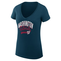 Washington Nationals G-III 4Her by Carl Banks Women's Super-Slim Fit Lightweight Filigree Team V-Neck T-Shirt Navy