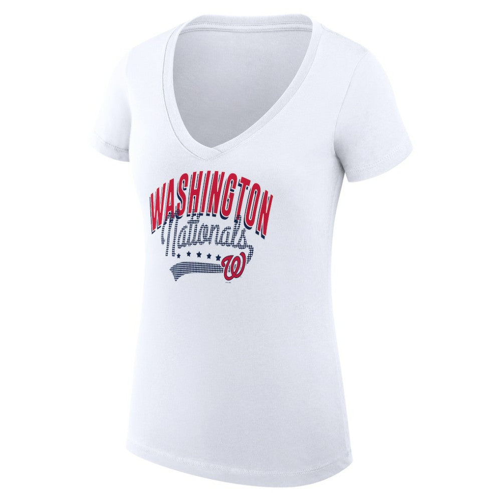 Washington Nationals G-III 4Her by Carl Banks Women's Super-Slim Fit Lightweight Filigree Team V-Neck T-Shirt White