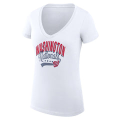 Washington Nationals G-III 4Her by Carl Banks Women's Super-Slim Fit Lightweight Filigree Team V-Neck T-Shirt White