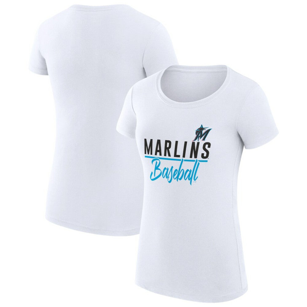 Miami Marlins G-III 4Her by Carl Banks Women's Super-Slim Fit Lightweight Team Graphic T-Shirt White