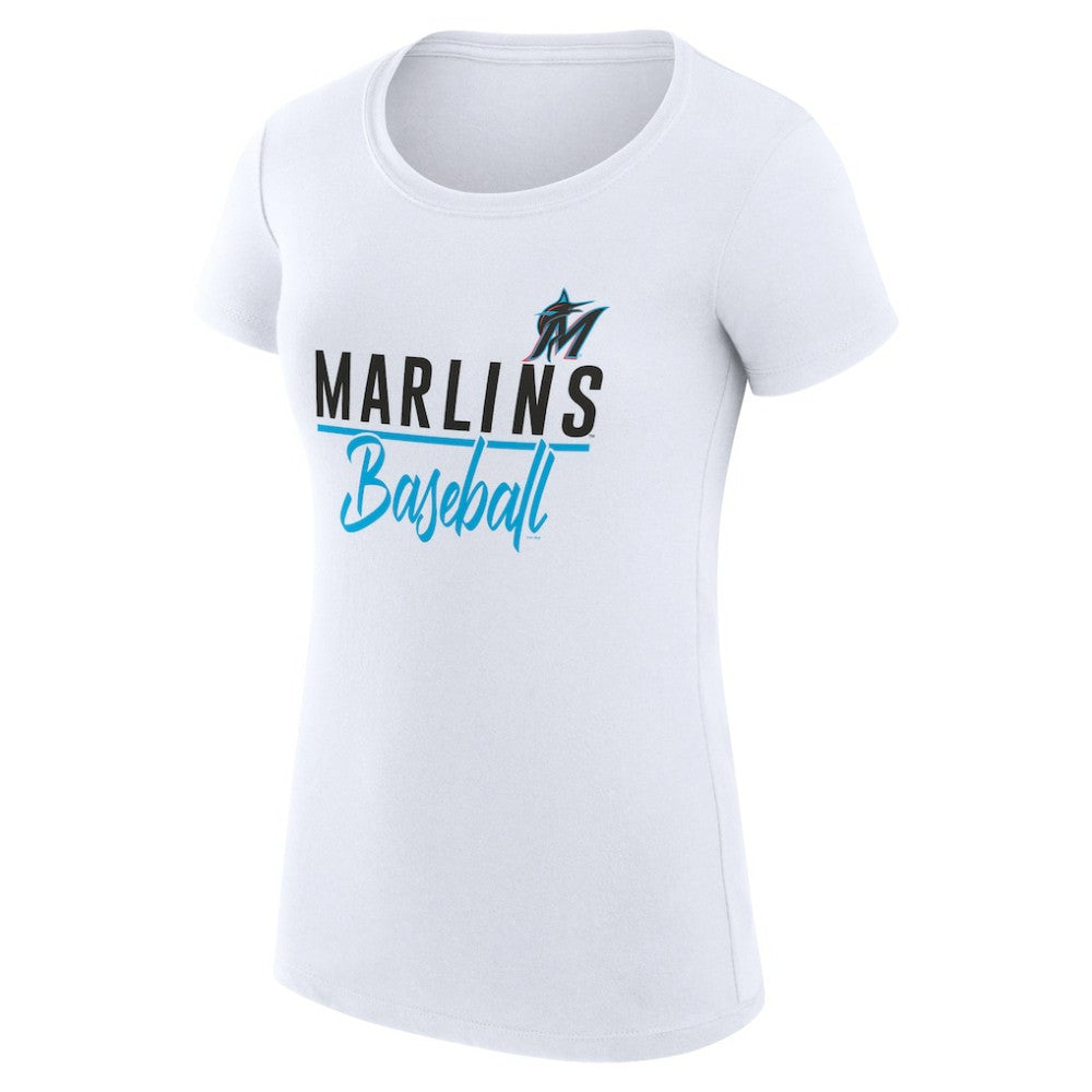 Miami Marlins G-III 4Her by Carl Banks Women's Super-Slim Fit Lightweight Team Graphic T-Shirt White