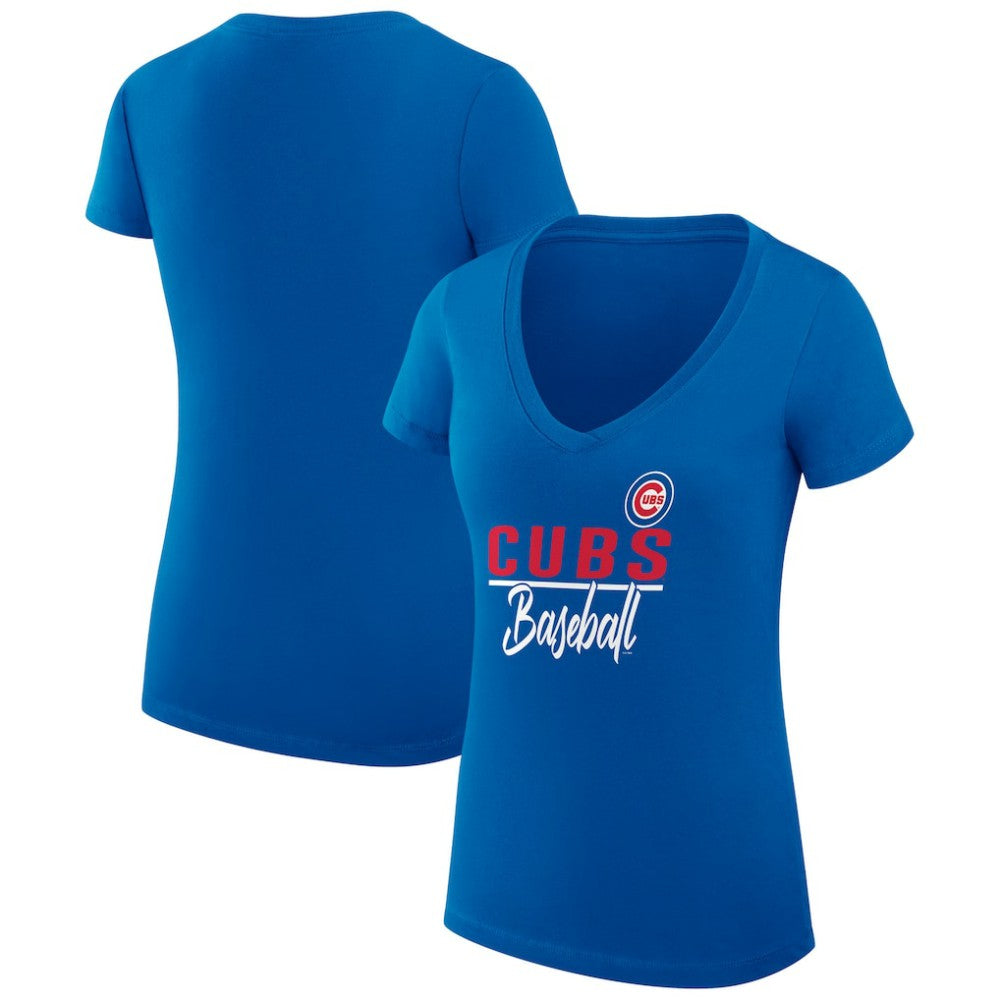 Chicago Cubs G-III 4Her by Carl Banks Women's Super-Slim Fit Lightweight Team Graphic V-Neck T-Shirt Royal