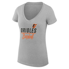 Baltimore Orioles G-III 4Her by Carl Banks Women's Super-Slim Fit Lightweight Team Graphic V-Neck T-Shirt Heather Gray