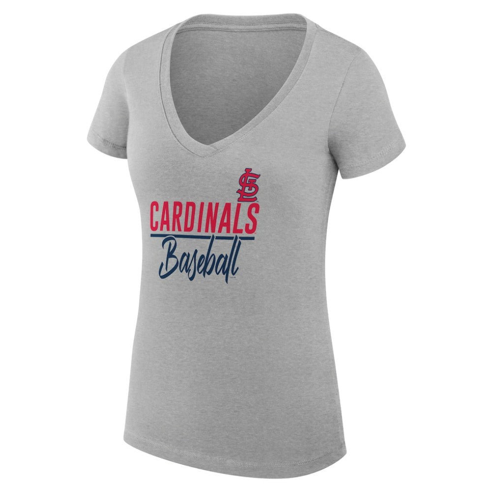 St. Louis Cardinals G-III 4Her by Carl Banks Women's Super-Slim Fit Lightweight Team Graphic V-Neck T-Shirt Heather Gray