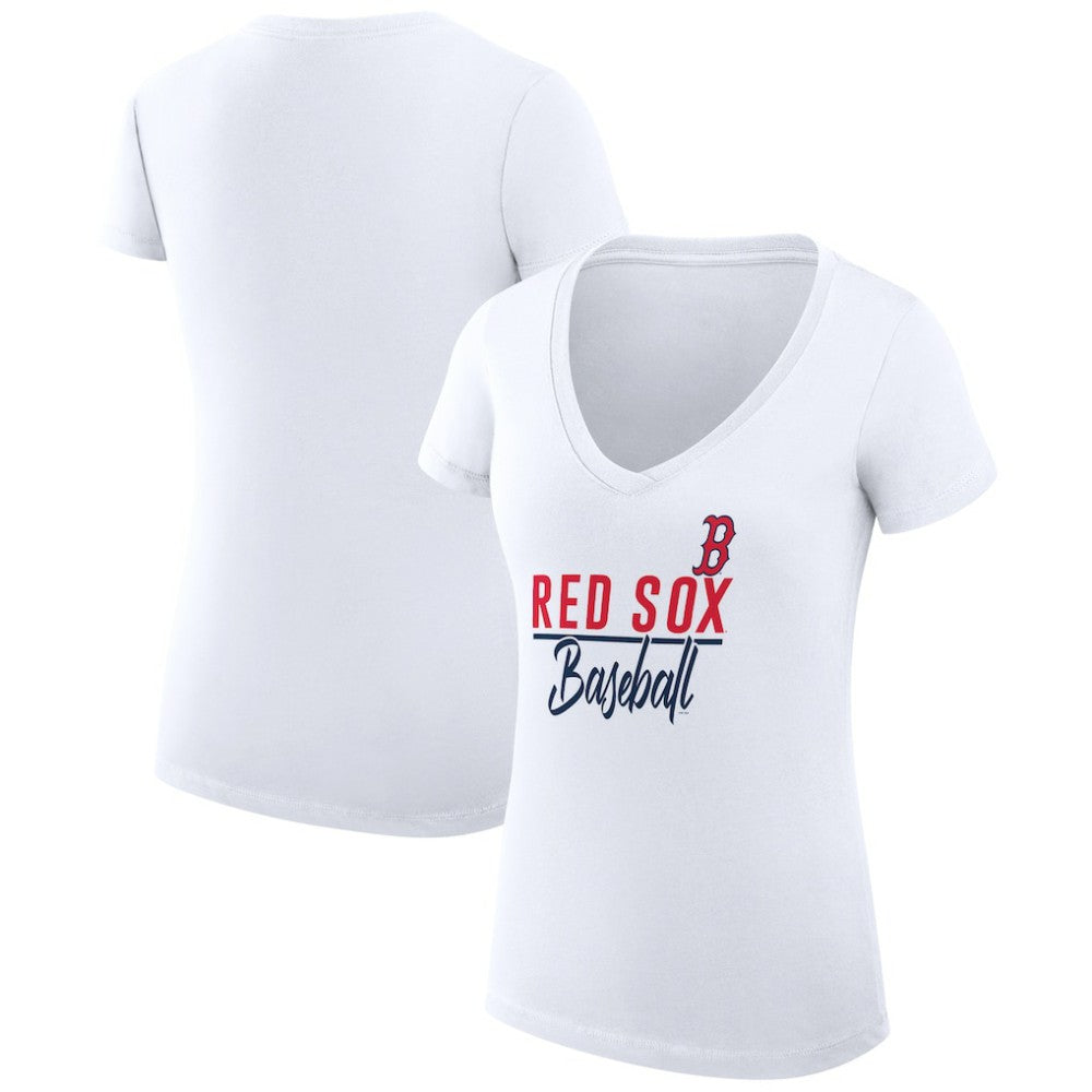 Boston Red Sox G-III 4Her by Carl Banks Women's Super-Slim Fit Lightweight Team Graphic V-Neck T-Shirt White