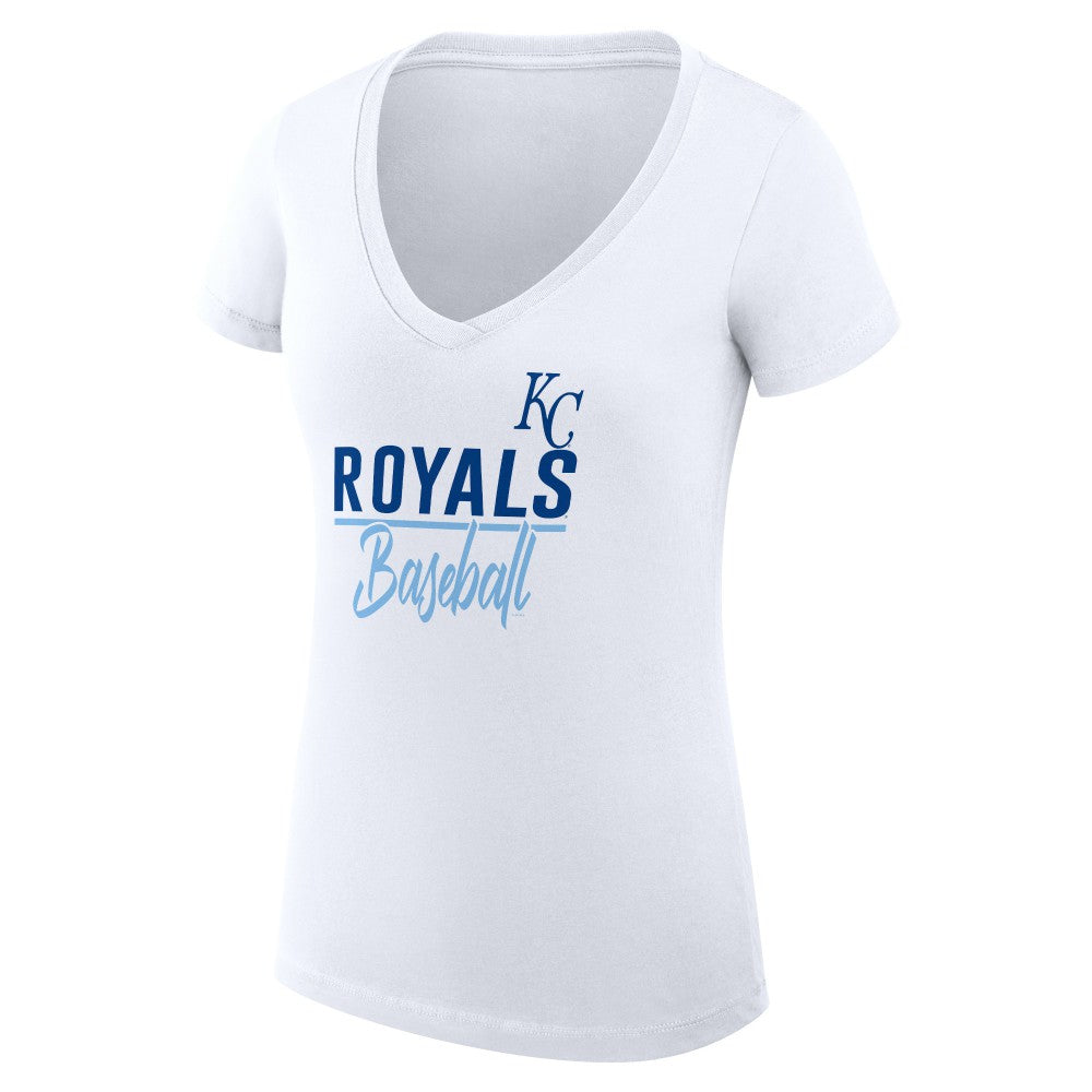 Kansas City Royals G-III 4Her by Carl Banks Women's Super-Slim Fit Lightweight Team Graphic V-Neck T-Shirt White