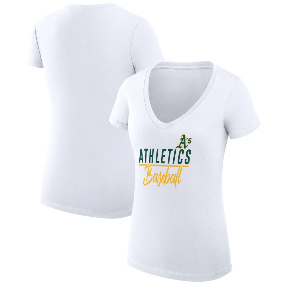 Athletics G-III 4Her by Carl Banks Women's Super-Slim Fit Lightweight Team Graphic V-Neck T-Shirt White