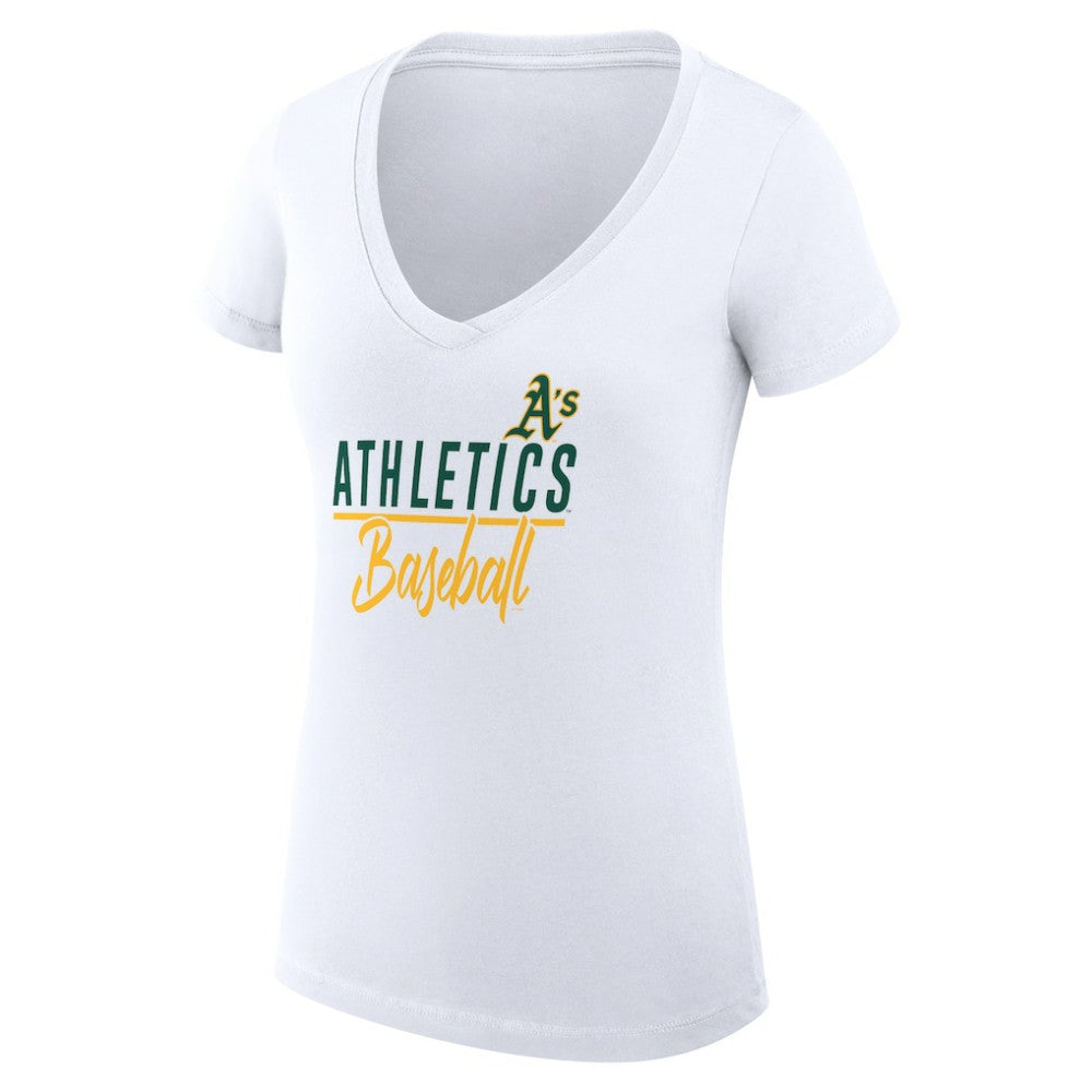 Athletics G-III 4Her by Carl Banks Women's Super-Slim Fit Lightweight Team Graphic V-Neck T-Shirt White