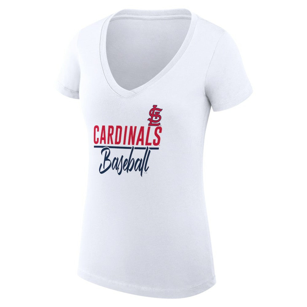 St. Louis Cardinals G-III 4Her by Carl Banks Women's Super-Slim Fit Lightweight Team Graphic V-Neck T-Shirt White
