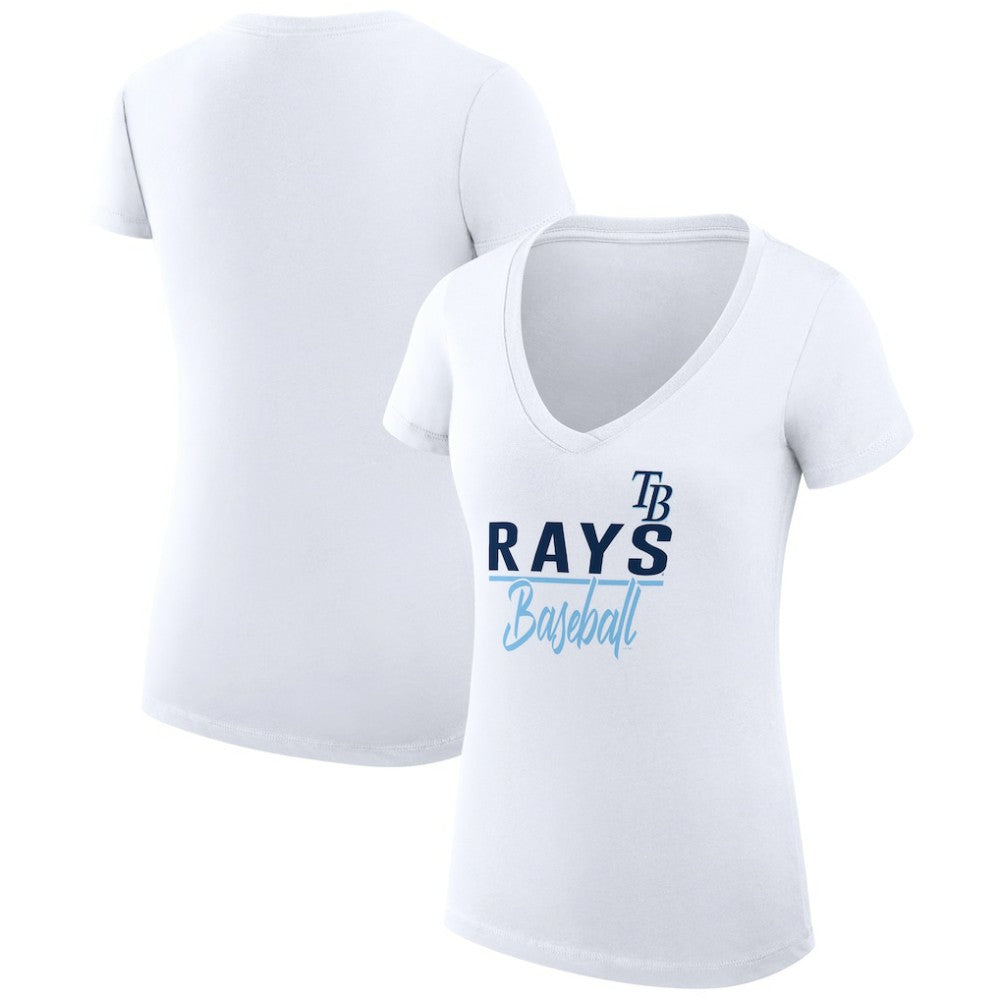 Tampa Bay Rays G-III 4Her by Carl Banks Women's Super-Slim Fit Lightweight Team Graphic V-Neck T-Shirt White