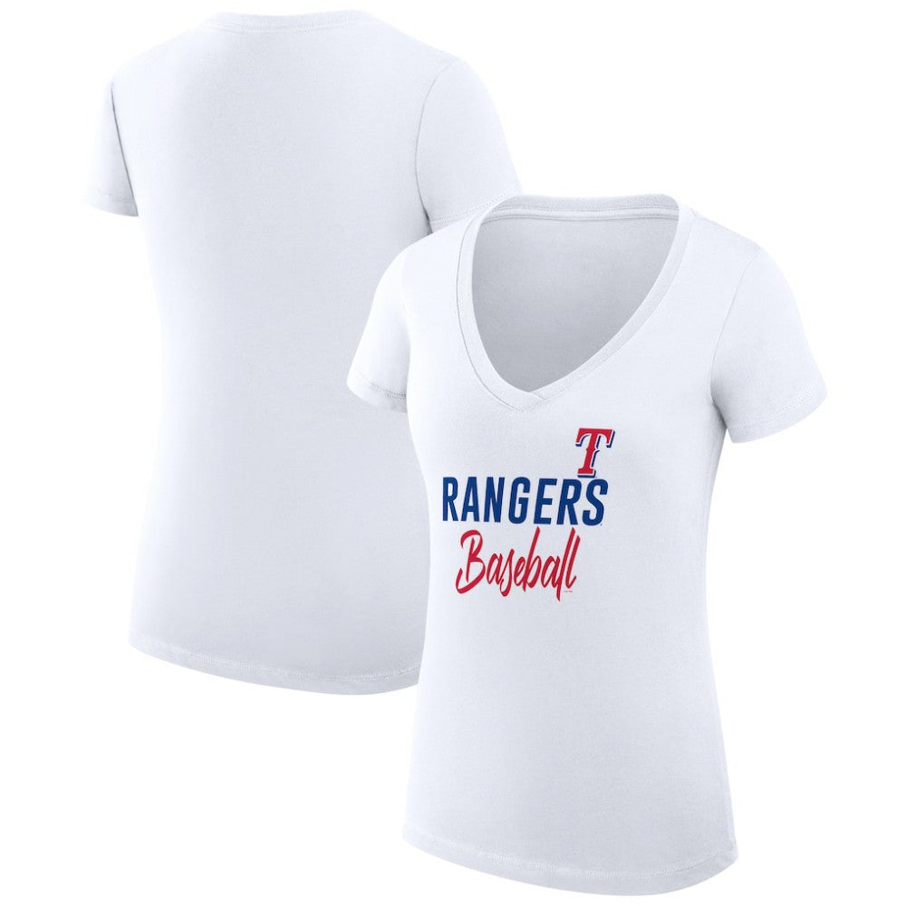 Texas Rangers G-III 4Her by Carl Banks Women's Super-Slim Fit Lightweight Team Graphic V-Neck T-Shirt White